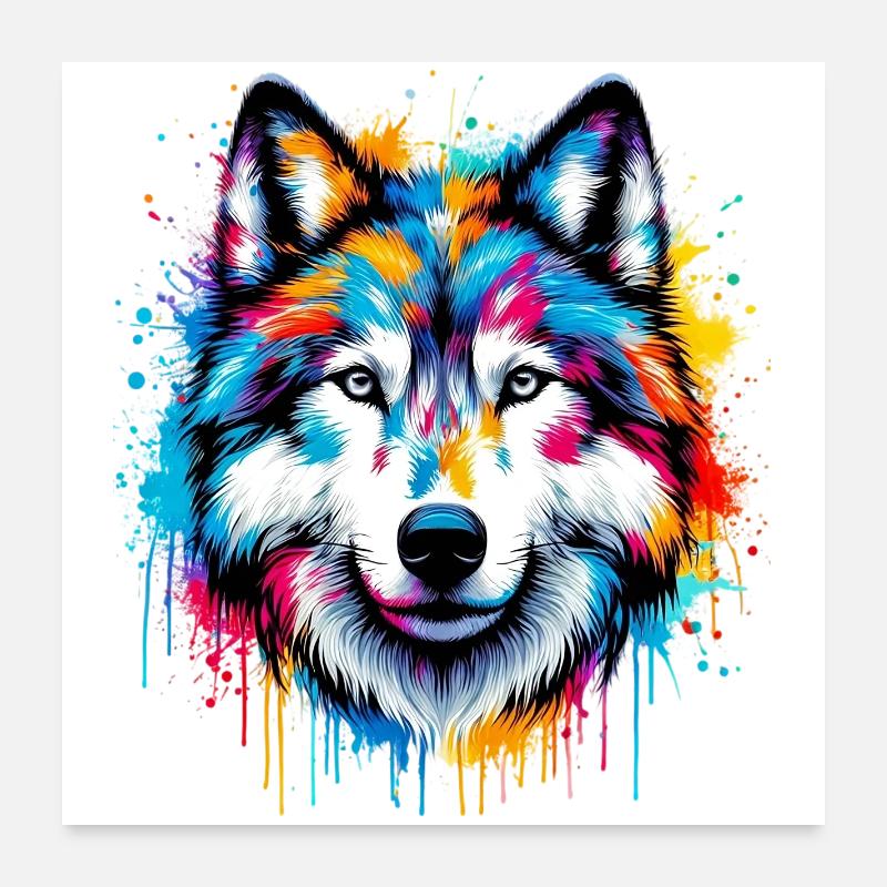 Wolf - Poster 60x60 cm - Weiß