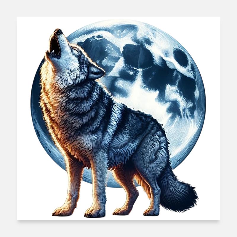 Wolf heult den Vollmond an Poster 60x60 cm