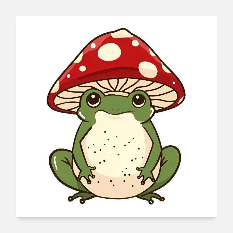 Champignon Cap Grenouille Whimsy - Poster 60 x 60 cm - blanc