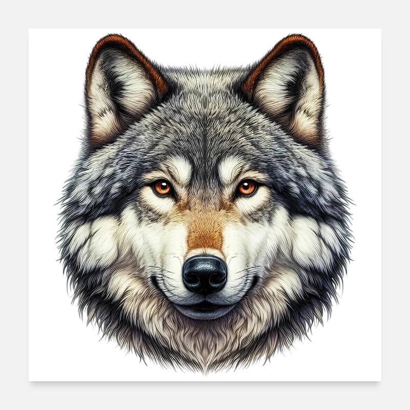 Wolf - Poster 60x60 cm - Weiß