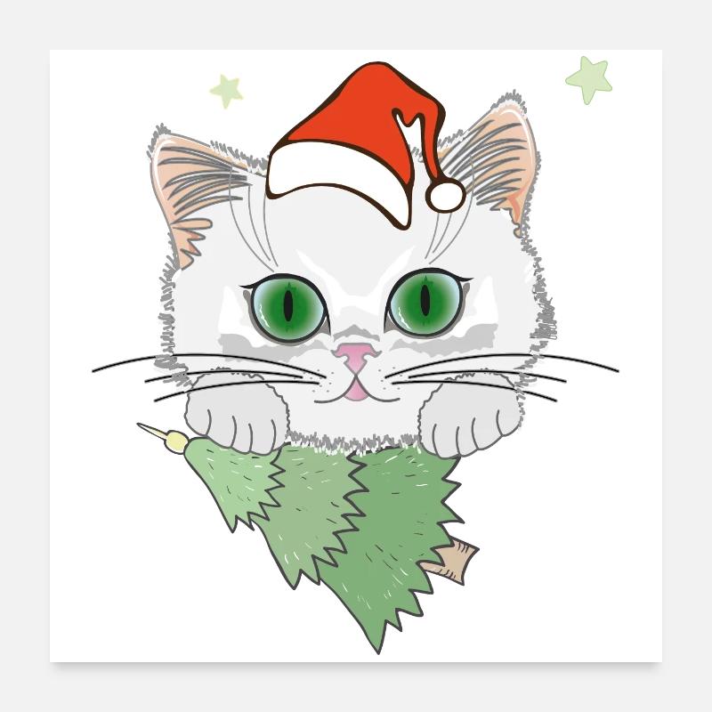 Katze mit Weihnachtsbaum Poster 60x60 cm