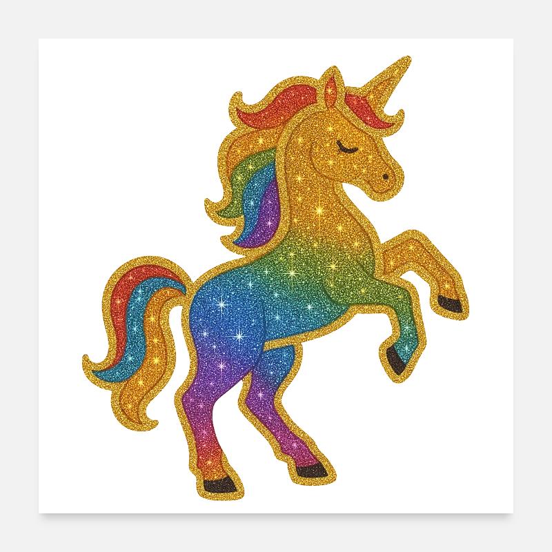 Glitterndes Regenbogen-Einhorn Poster 60x60 cm