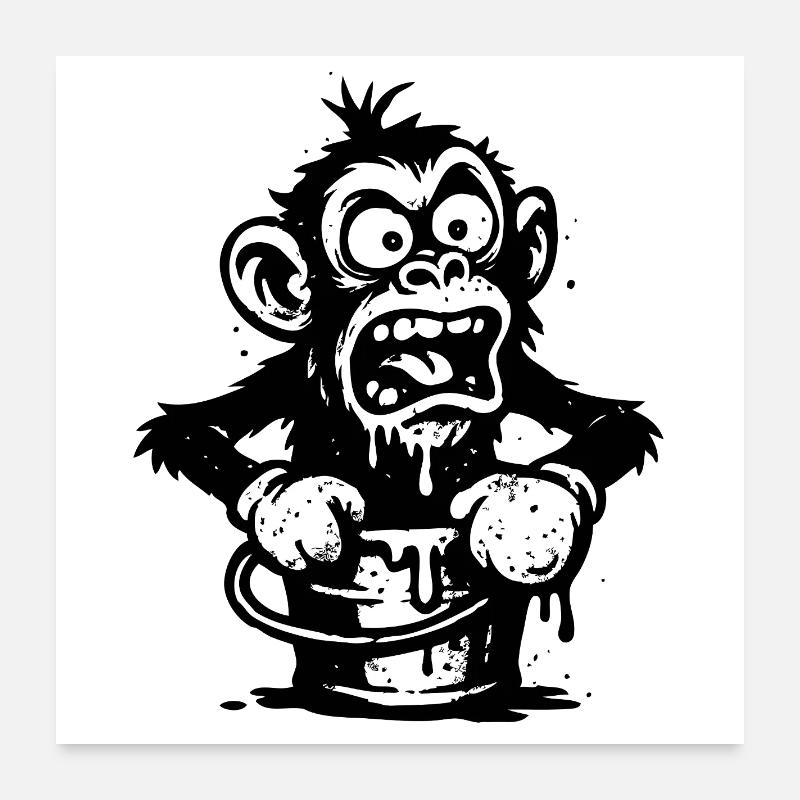 Monkey in a Bucket | Shocked monkey with dripping design Poster 24" x 24" (60x60 cm)