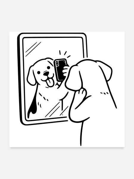 selfie dog hund - Poster 60x60 cm - Weiß - Vorne