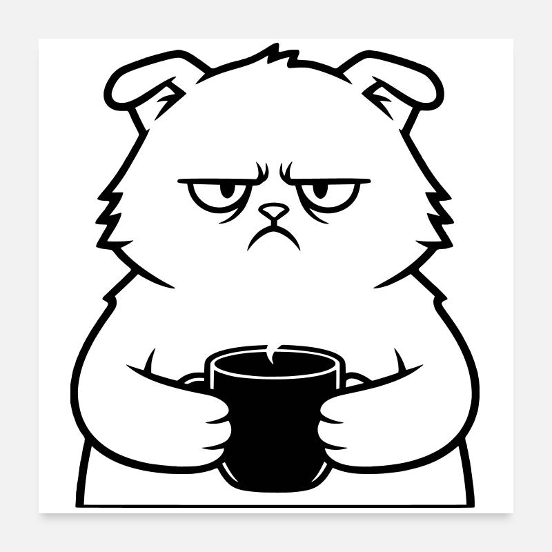 Böse Katze Kaffee Outline Poster 60x60 cm