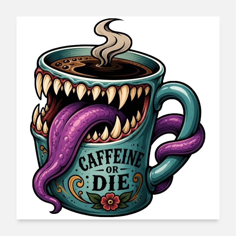 Monster Mimic Coffee Caffeine Humor Mug Poster 24" x 24" (60x60 cm)