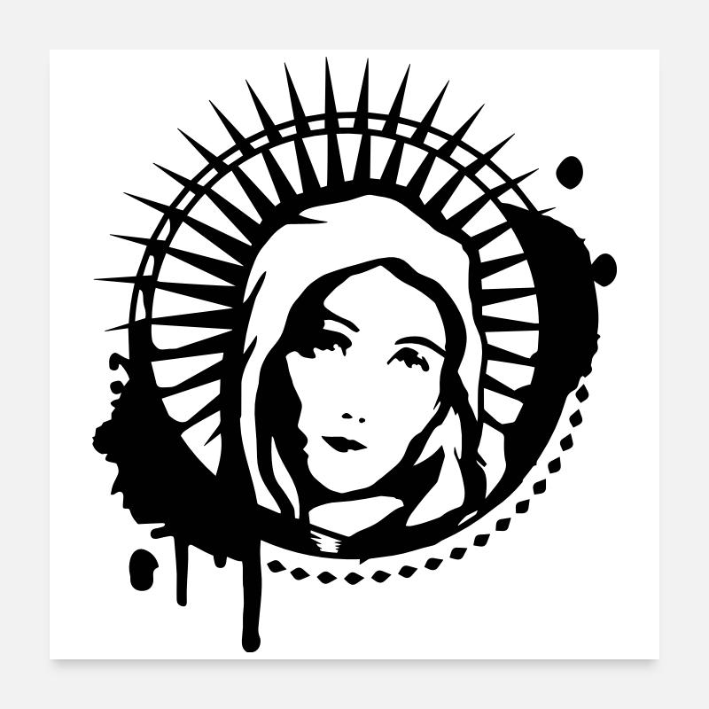 Holy Mary portrait graffiti stencil Poster 24" x 24" (60x60 cm)