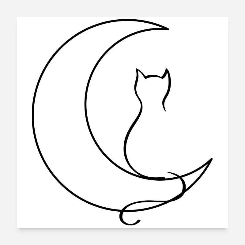 Chat de lune - Poster 60 x 60 cm - blanc