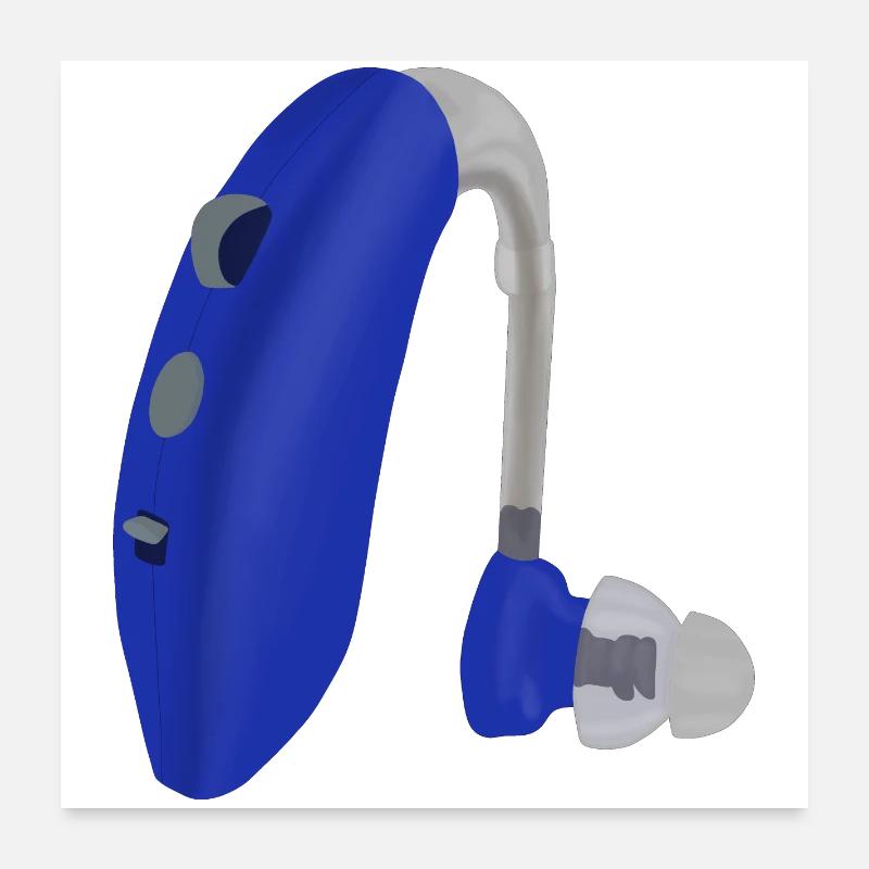 Une aide auditive bleue Poster 60 x 60 cm