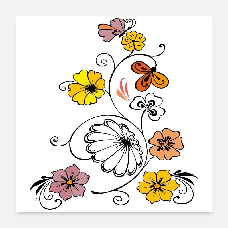 Flower vine with butterfly Poster 24" x 24" (60x60 cm)