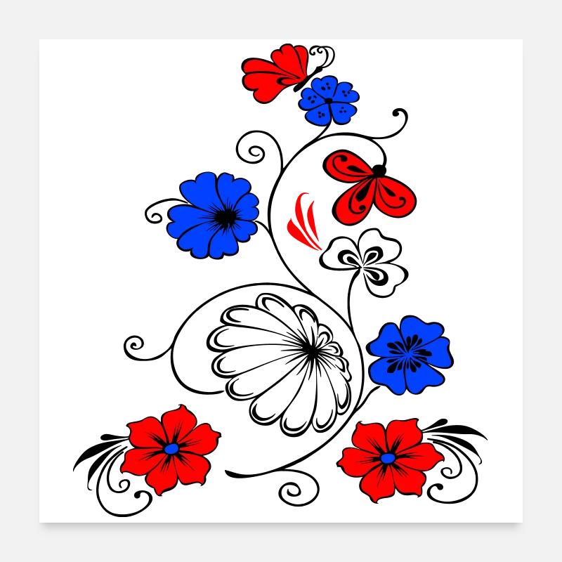 Fleur vigne avec papillon Poster 60 x 60 cm