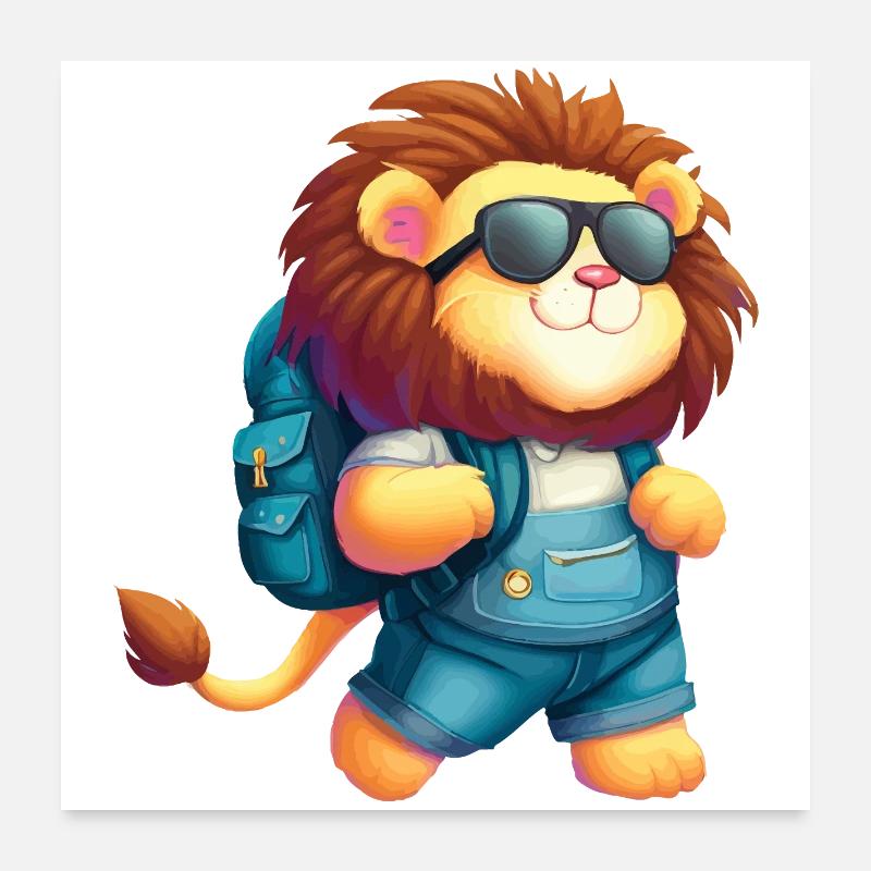 Abenteuerlustiger Löwe mit Sonnenbrille Poster 60x60 cm