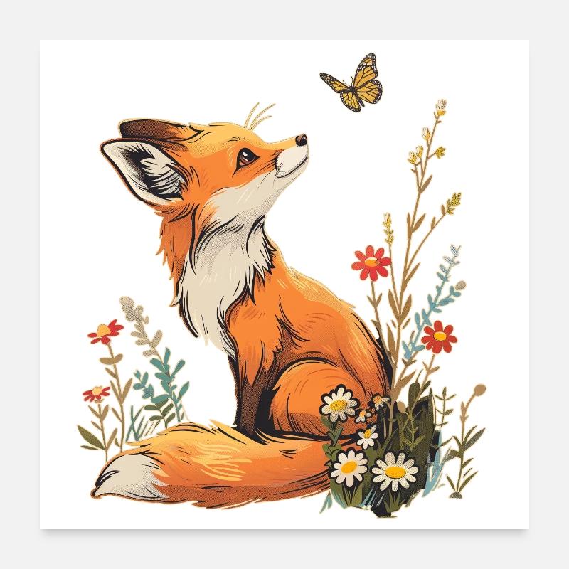 Fuchs und Schmetterling Poster 60x60 cm