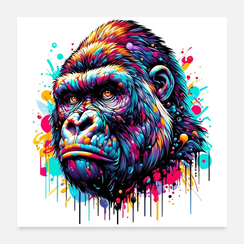 Gorilla - Poster 60x60 cm - Weiß
