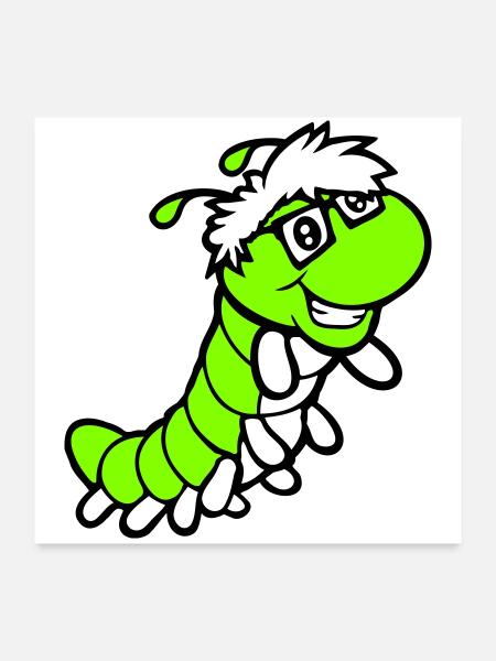 Nerd Caterpillar Intelligent Geek Worm Horn-rimmed Glasses Smart - Poster 24" x 24" (60x60 cm) - white - Front
