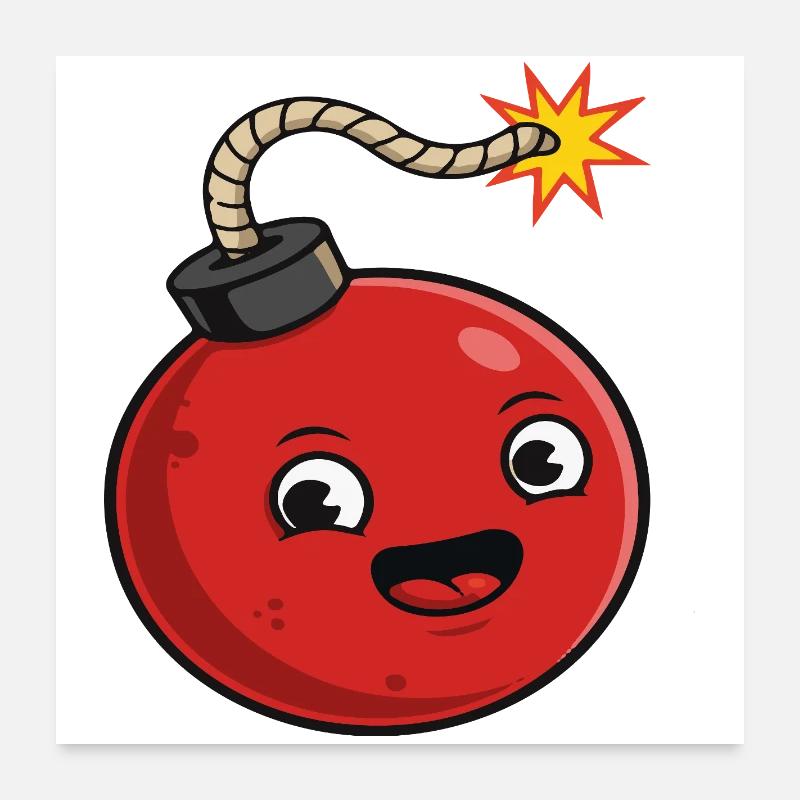 Cartoon Bomb with Cheerful Expression Poster 24" x 24" (60x60 cm)