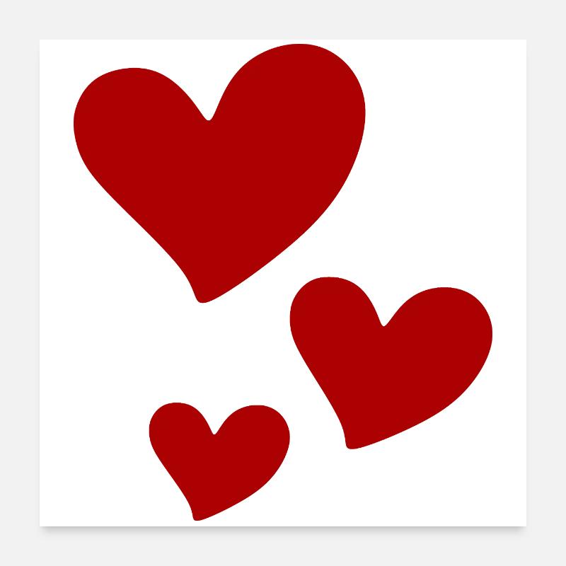 Red Hearts Trio Print Poster 24" x 24" (60x60 cm)