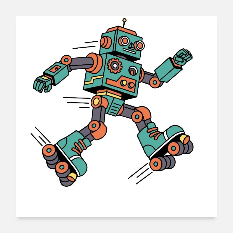 Roboter Skater Cartoon Retro Poster 60x60 cm