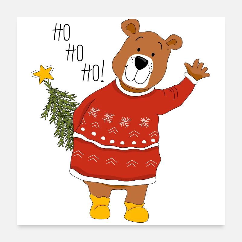 Bär mit Weihnachtsbaum Poster 60x60 cm