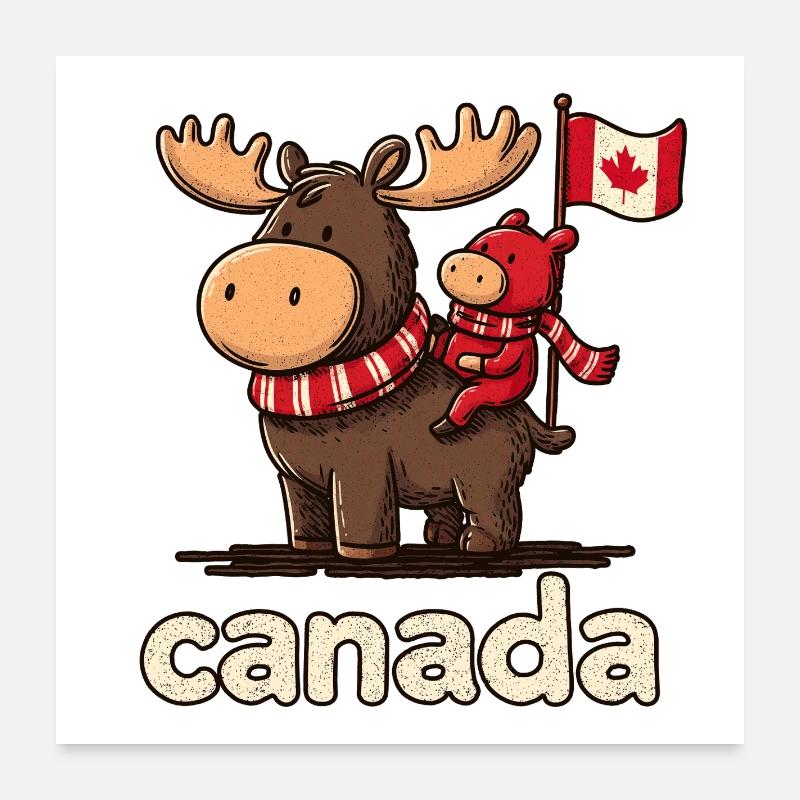 Canada-Moose mit kleinem Begleiter Poster 60x60 cm