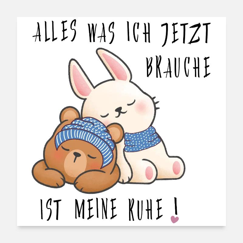 Hase und Teddy  - Poster 60x60 cm - Weiß