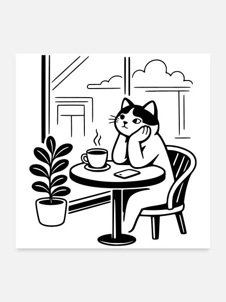 Thoughtful Cat Cafe - Poster 24" x 24" (60x60 cm) - white - Front
