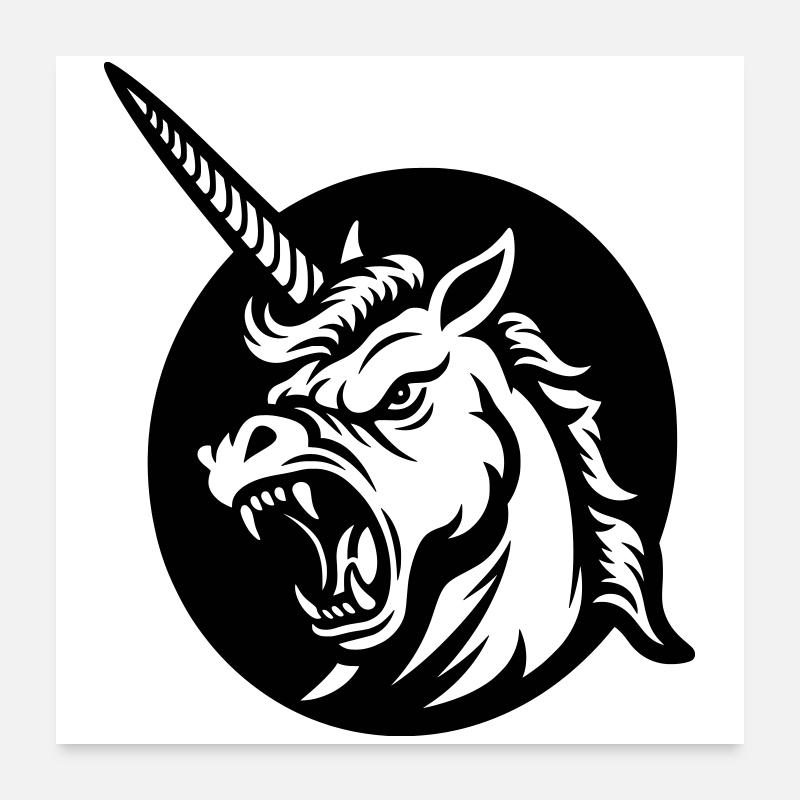 Roaring Unicorn – Aggressive Unicorn Head Poster 24" x 24" (60x60 cm)