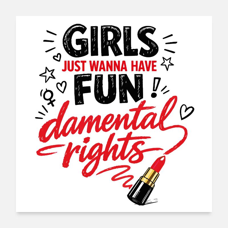 Fun-damental Rights – Doodle Feminism Saying Poster 24" x 24" (60x60 cm)