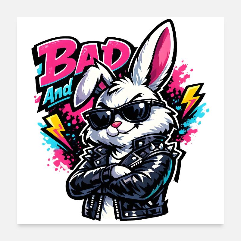 Bad Bunny : mignon, lapin de Pâques avec un œuf coloré Poster 60 x 60 cm