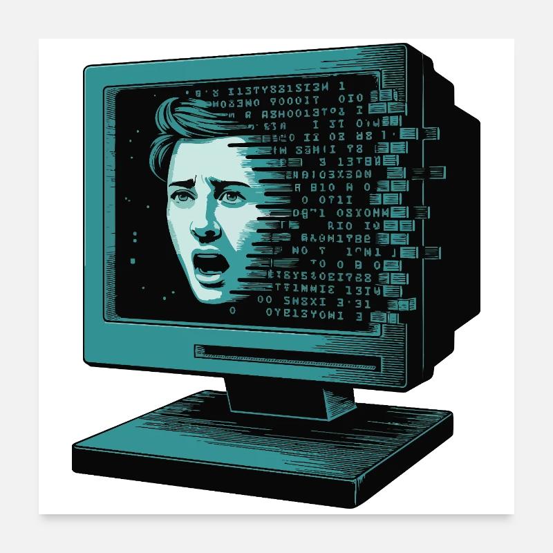 Retro-Computer Schrecken-  Retroglitch KI Poster 60x60 cm