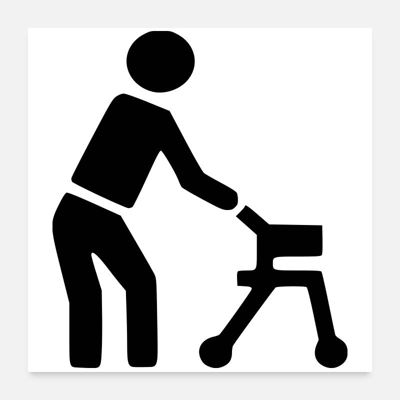 Behinderte Person hinter Rollator # - Poster 60x60 cm - Weiß