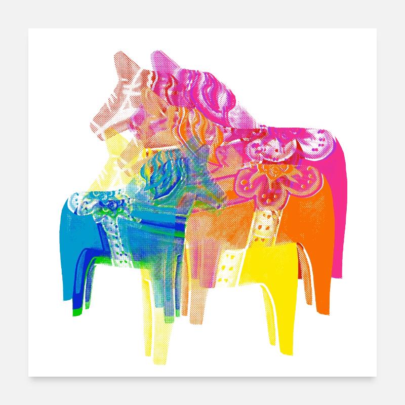 Pop Art Dala Horses Pull de Noël Style Scandi Poster 60 x 60 cm