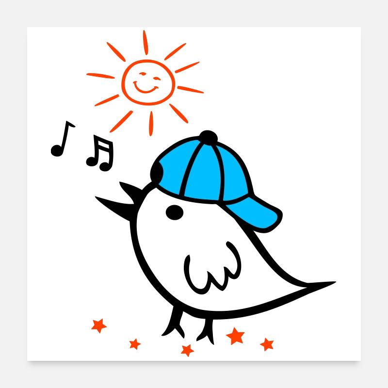 Frühling, Spatz mit Sonne Poster 60x60 cm