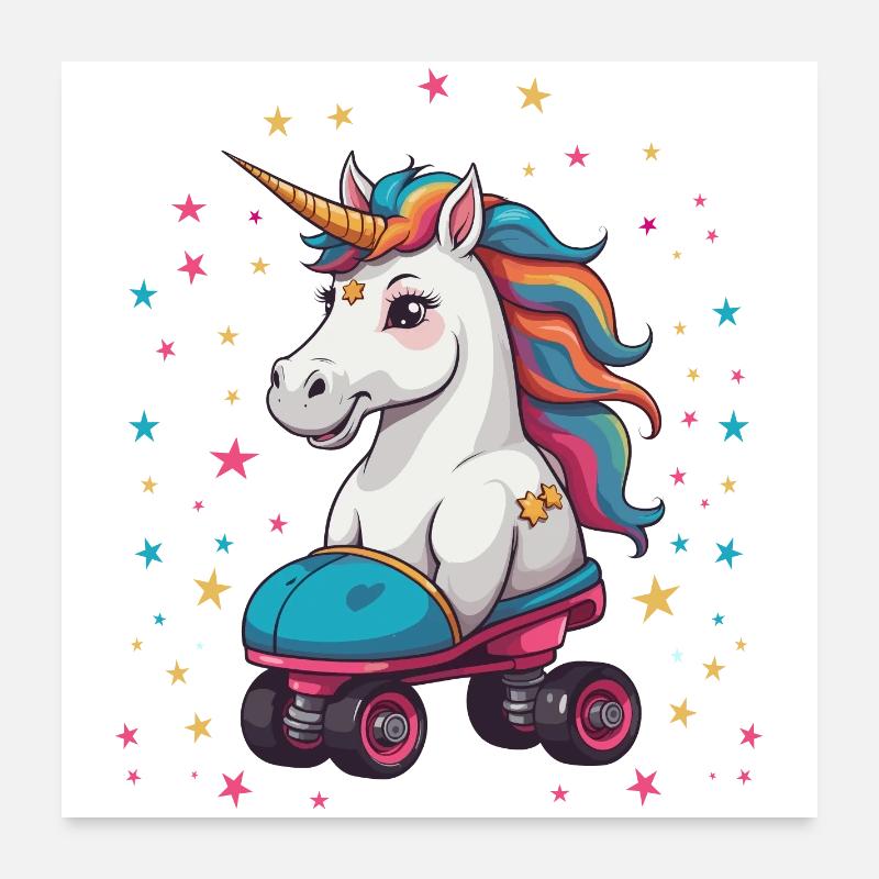 Lustige Rollschuh Einhorn Poster 60x60 cm