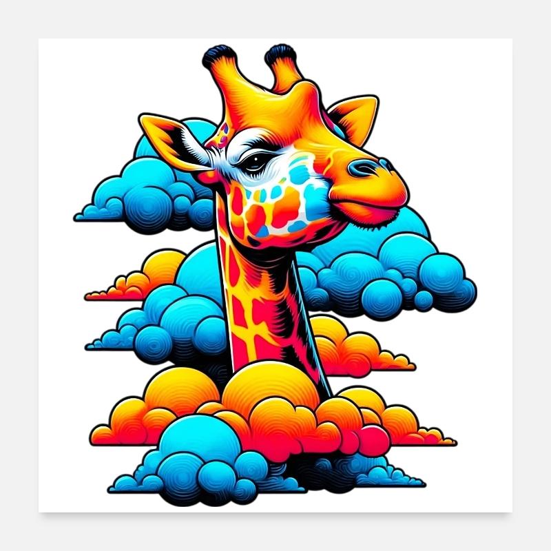 Girafe avec la tête dans les nuages Poster 60 x 60 cm