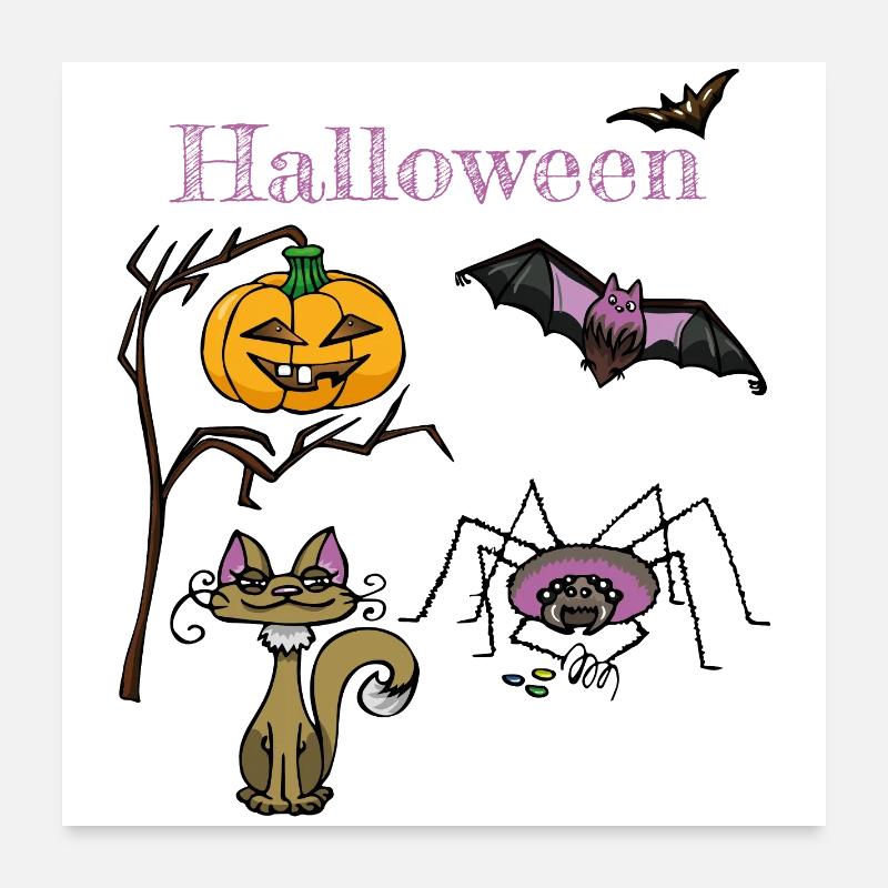 Conception de citrouille et de chauve-souris d’Halloween Poster 60 x 60 cm