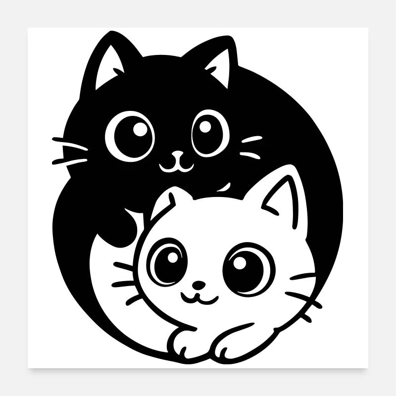 Ying Yang Kawaii Chats Icône Poster 60 x 60 cm