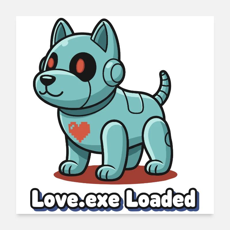 Love.exe Dog Pixel Robo Poster 24" x 24" (60x60 cm)