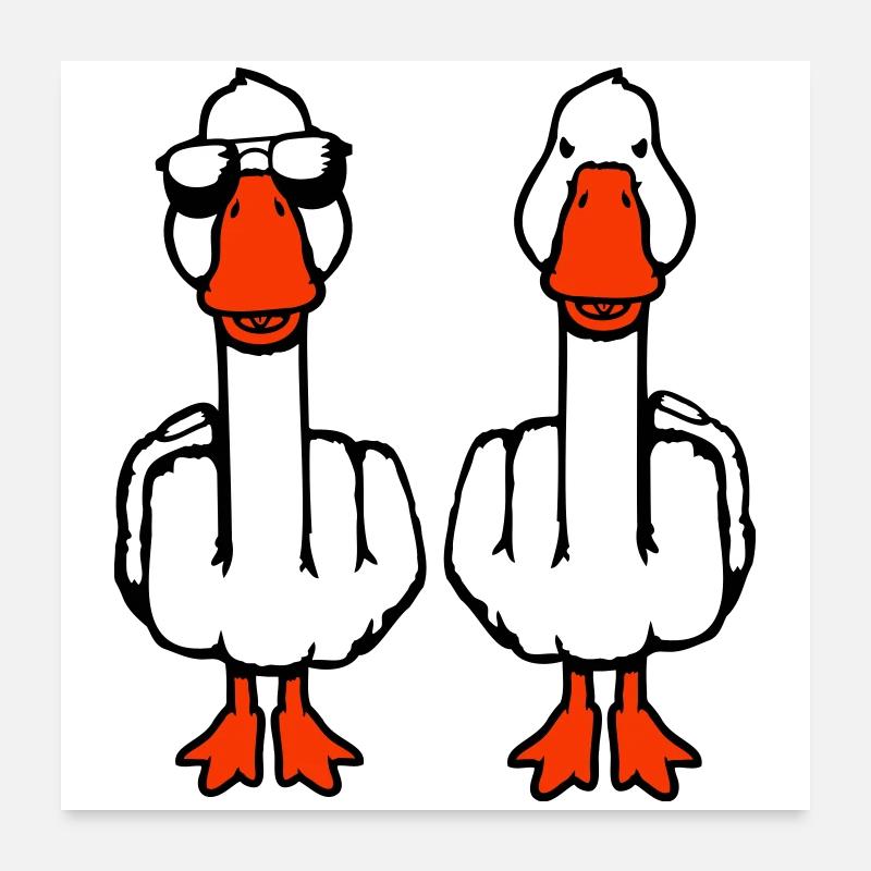 2 Goose Double Middle Finger Oies Duo d’équipe d’amis Poster 60 x 60 cm