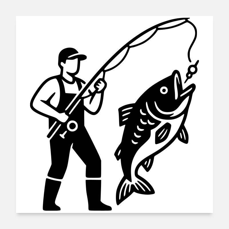 Logo du pêcheur dans un bateau Minimaliste Poster 60 x 60 cm