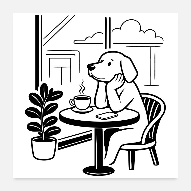 Chien au café Poster 60 x 60 cm