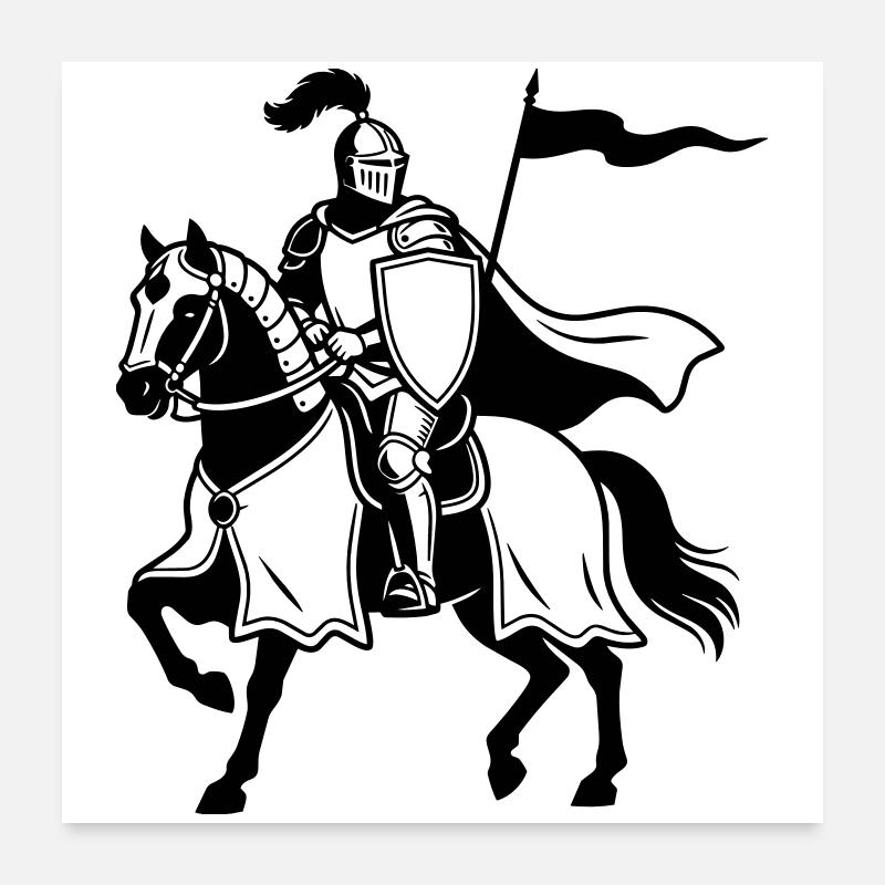 Ritter auf dem Pferd Poster 60x60 cm