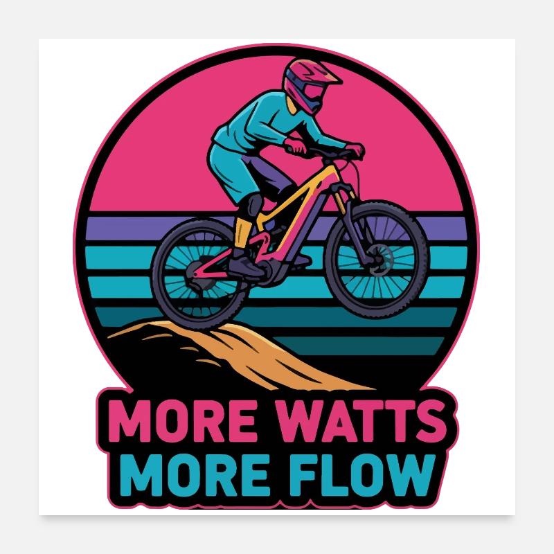 Retro E-MTB Sunset Plus de Watts Plus de Débit Poster 60 x 60 cm