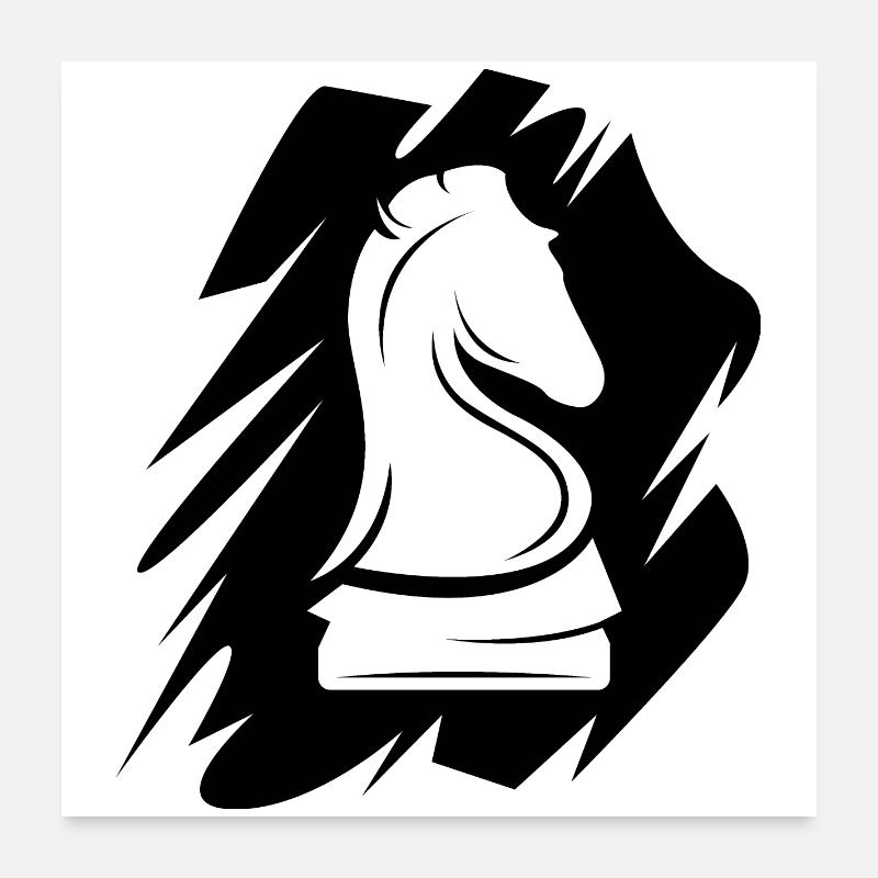 Icône d’illustration de cheval de brosse de logo d’échecs Poster 60 x 60 cm