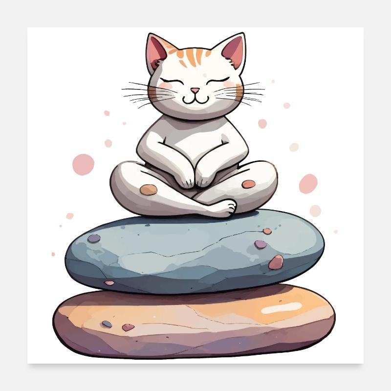 chat zen en méditation - Poster 60 x 60 cm - blanc