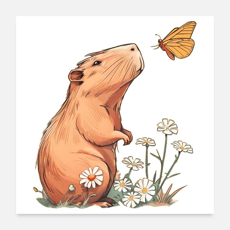 Papillon Capybara Poster 60 x 60 cm