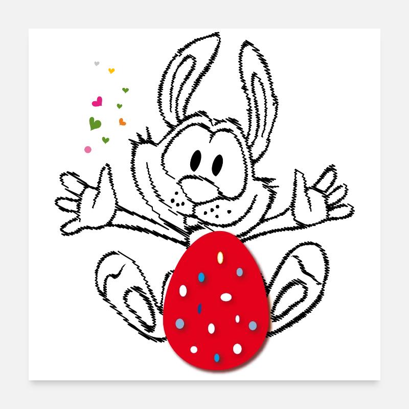 Lapin de Pâques avec œuf de Pâques Poster 60 x 60 cm