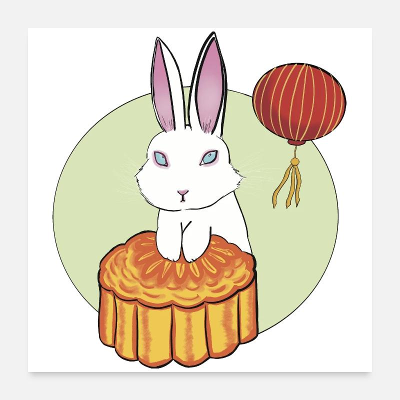 Mondkuchen Hase - Poster 60x60 cm - Weiß