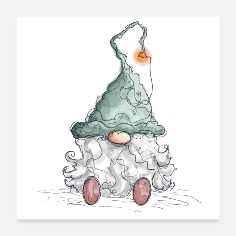 Wichtel Zwerg Weihnachtswichtel Feiertage - Poster 60x60 cm - Weiß