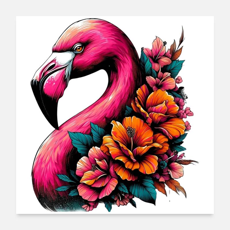 Flamingo - Poster 60x60 cm - Weiß